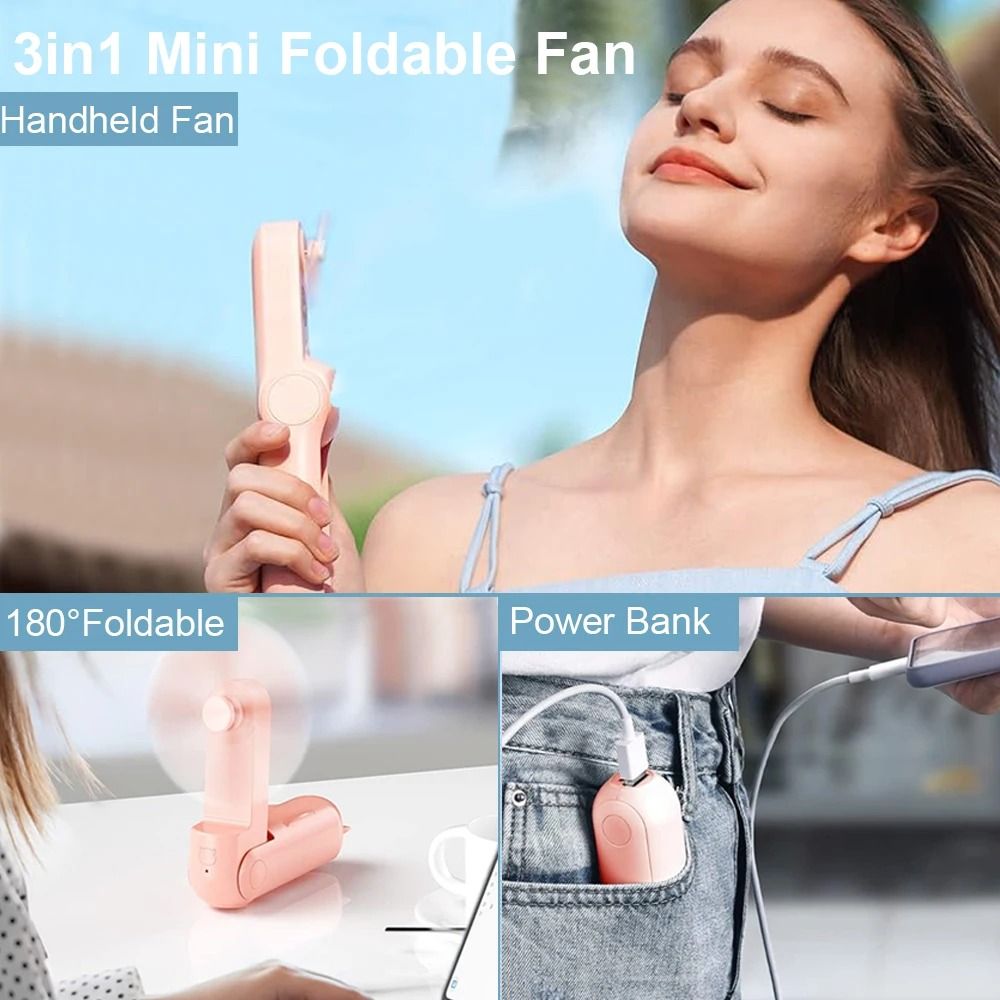 Portable Mini Handheld Fan Foldable USB Rechargeable Travel Fan with Power Bank