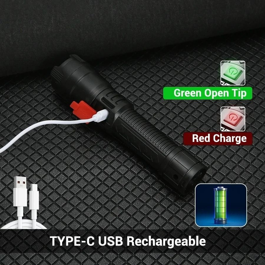 High Power Rechargeable LED Flashlight with Built-in Battery
