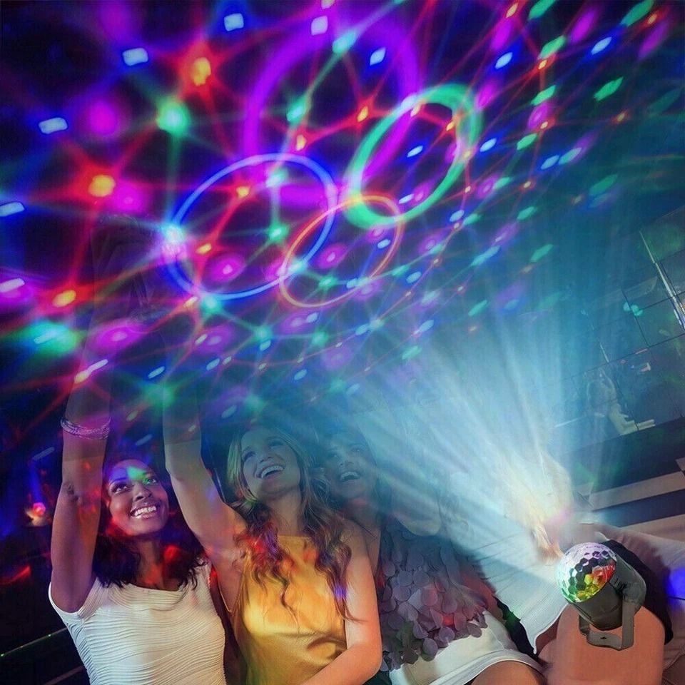RGB Disco Ball Party Light with Remote, Sound Activated Rotating DJ Stage Lamp