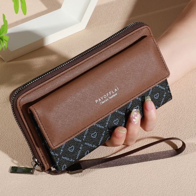 Mens Double-Layer Faux Leather Wallet with Snap Closure and Zippered Coin Pocket