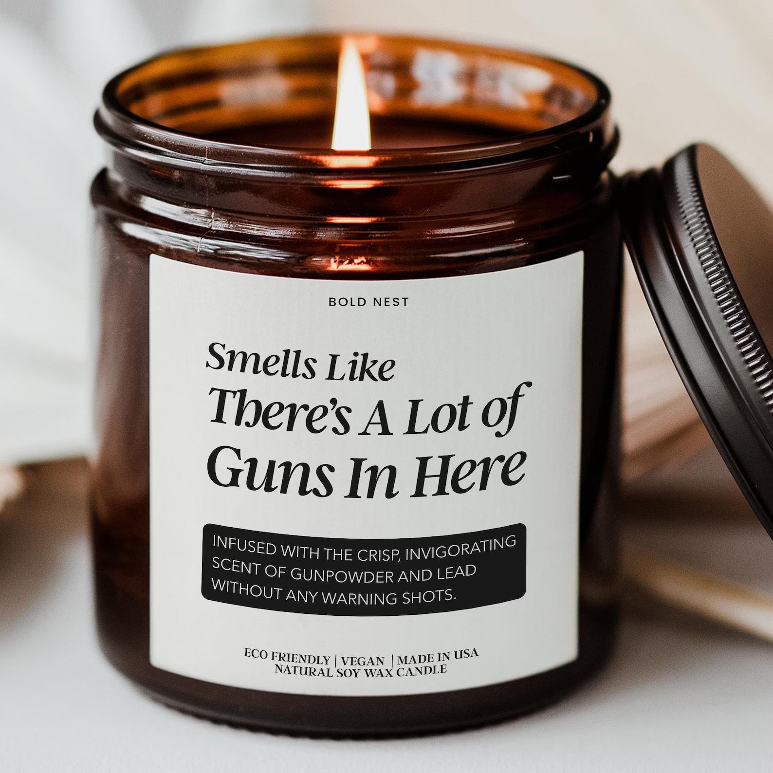 Smells Like a Lot of Guns in Here Candle Funny Gun Lover Gift for Dad or Him
