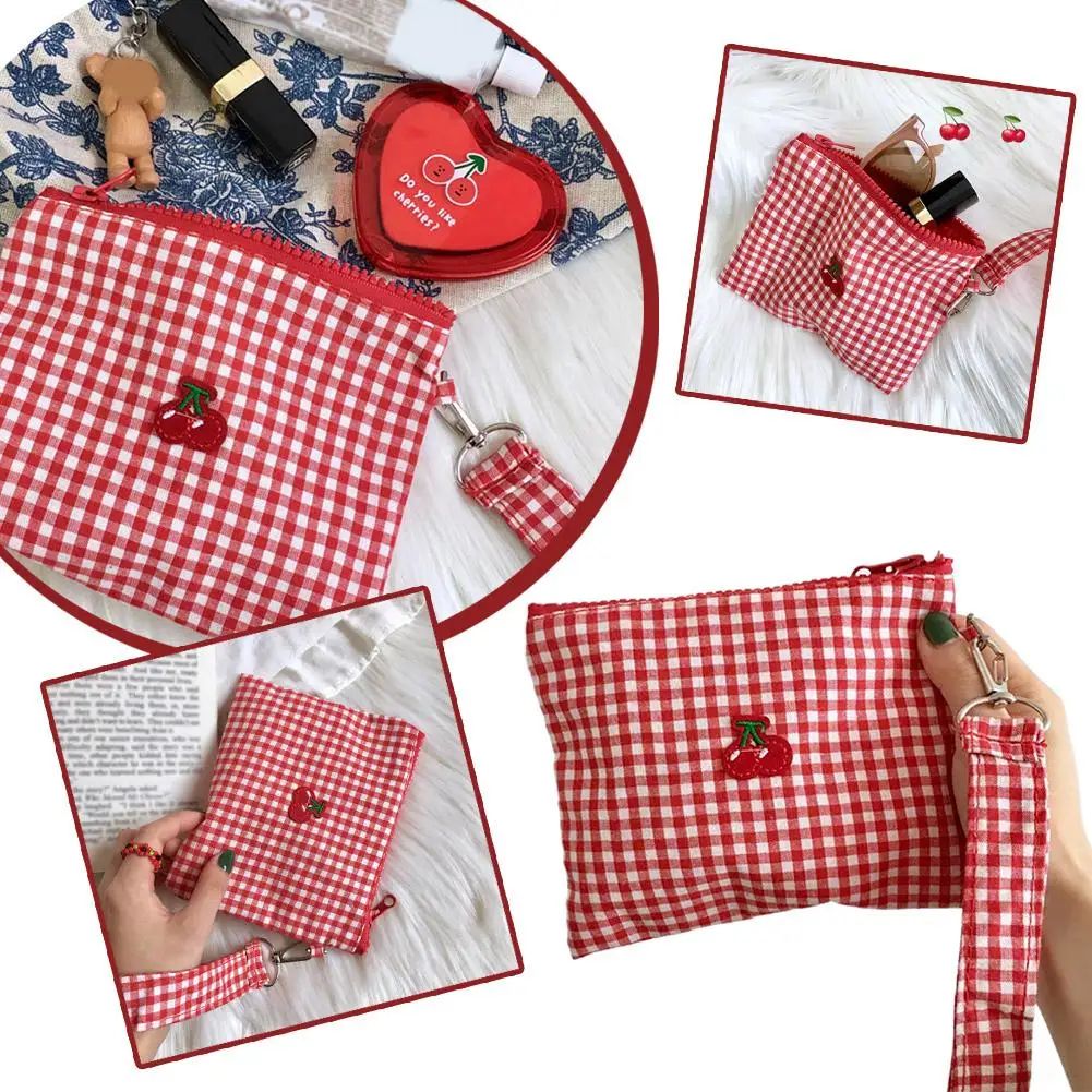 Embroidered Cherry Canvas Cosmetic Bag