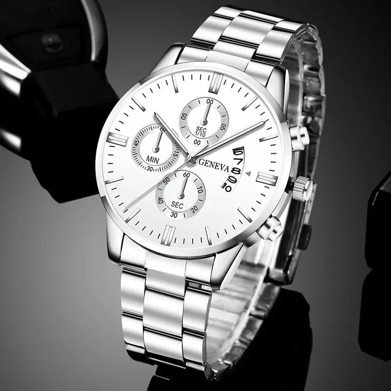Mens Stainless Steel Quartz Watch Sleek Silver Design Ideal for Business & Sports