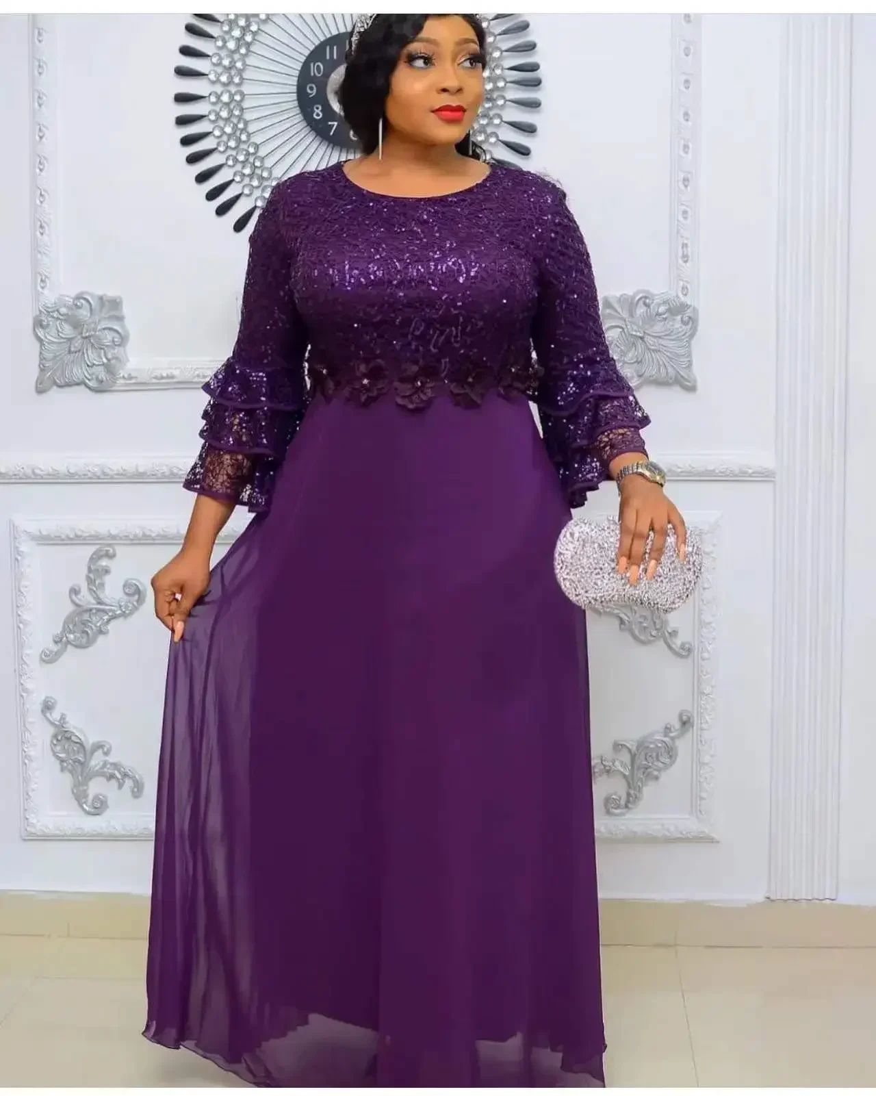 Chamliforve Plus Size African Dashiki Ankara Lace Maxi Dress – Elegant Wedding Party Gown