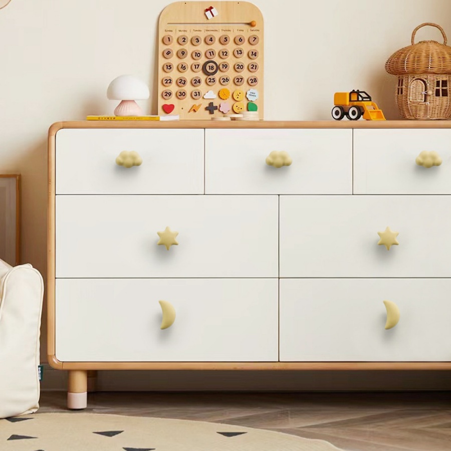Cute Children's Room Cabinet Knobs, Stars Clouds Moons Ceramic Drawer Handles for Wardrobes and Doors
