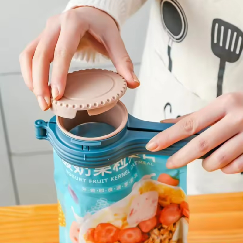 Food Storage Bag Sealing Clip with Pour Spout, Plastic Cap Sealer Clip for Snack, Candy Fresh Storage, Kitchen Organizer