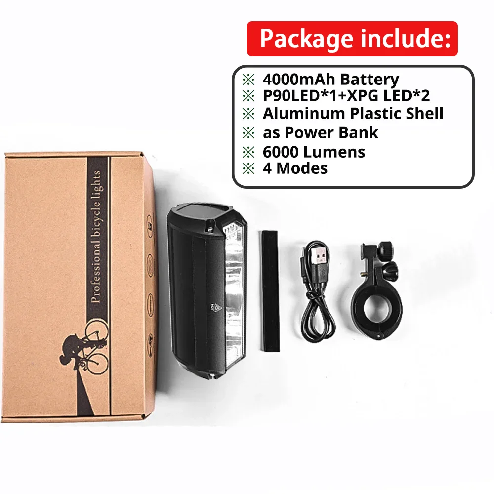 Bicycle Front Light Waterproof USB Charging MTB Bike Light
