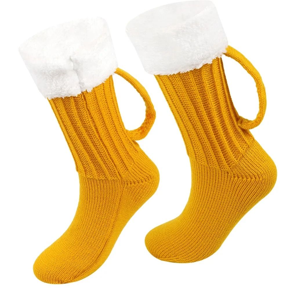 3D Beer Mug Knitted Socks Warm Padded Mid Calf Winter Sleep Socks