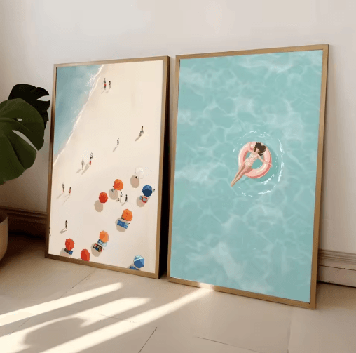 Summer Girl Pool Party Beach Canvas Wall Art – Nordic Ocean-Inspired Home Decor