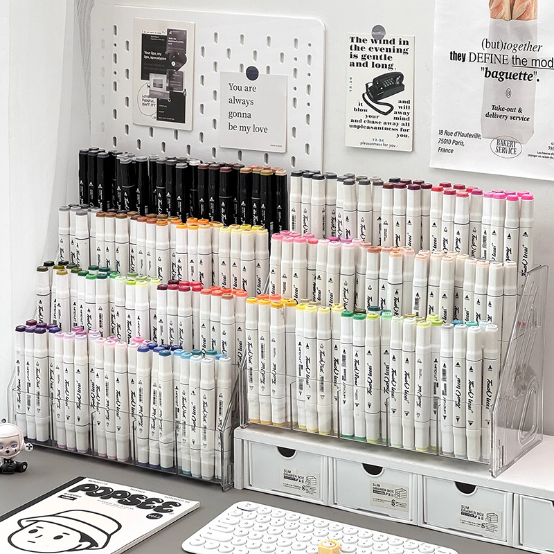 Multi-Compartment Desk Storage Box, Large Capacity Staircase Pen Holder Organizer for Markers & Art Supplies