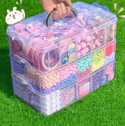 Stackable 3-Tier Plastic Storage Box with Adjustable Compartments