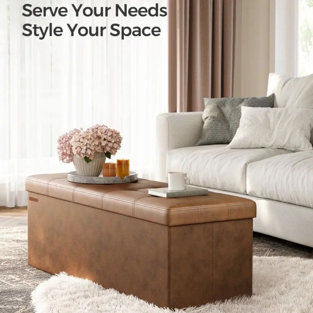 Extra-Strong Faux Leather Storage Ottoman Bench Leather, Multipurpose Dining Chair-Style Seat & Footstool Organizer