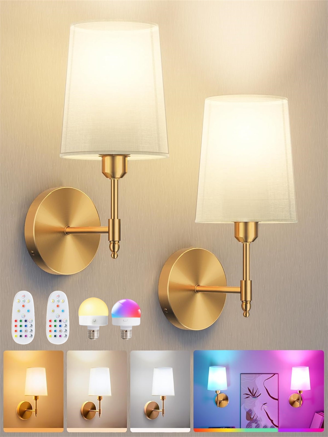 Wireless Wall Lamp for Bedroom and Living Room Corridor, Wiring-Free Rechargeable Battery, Dimmable Detachable Bulb