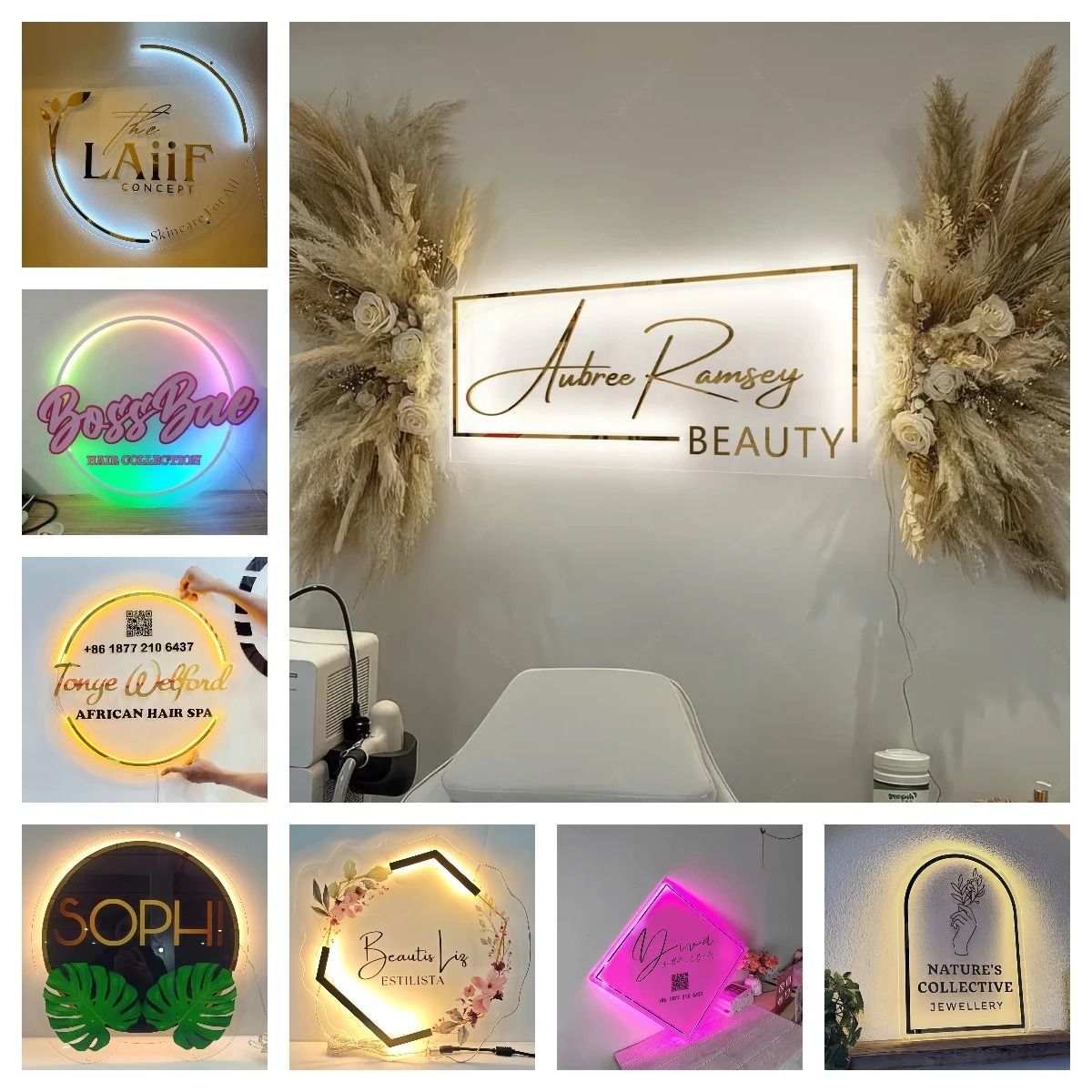 Custom Backlit Business Logo Sign | LED Acrylic & Metal Salon Signage