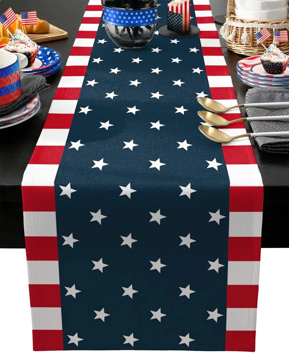 Independence Day Linen Table Runner | 4th of July Farmhouse Decor | Professional Patriotic Holiday Dining Textile