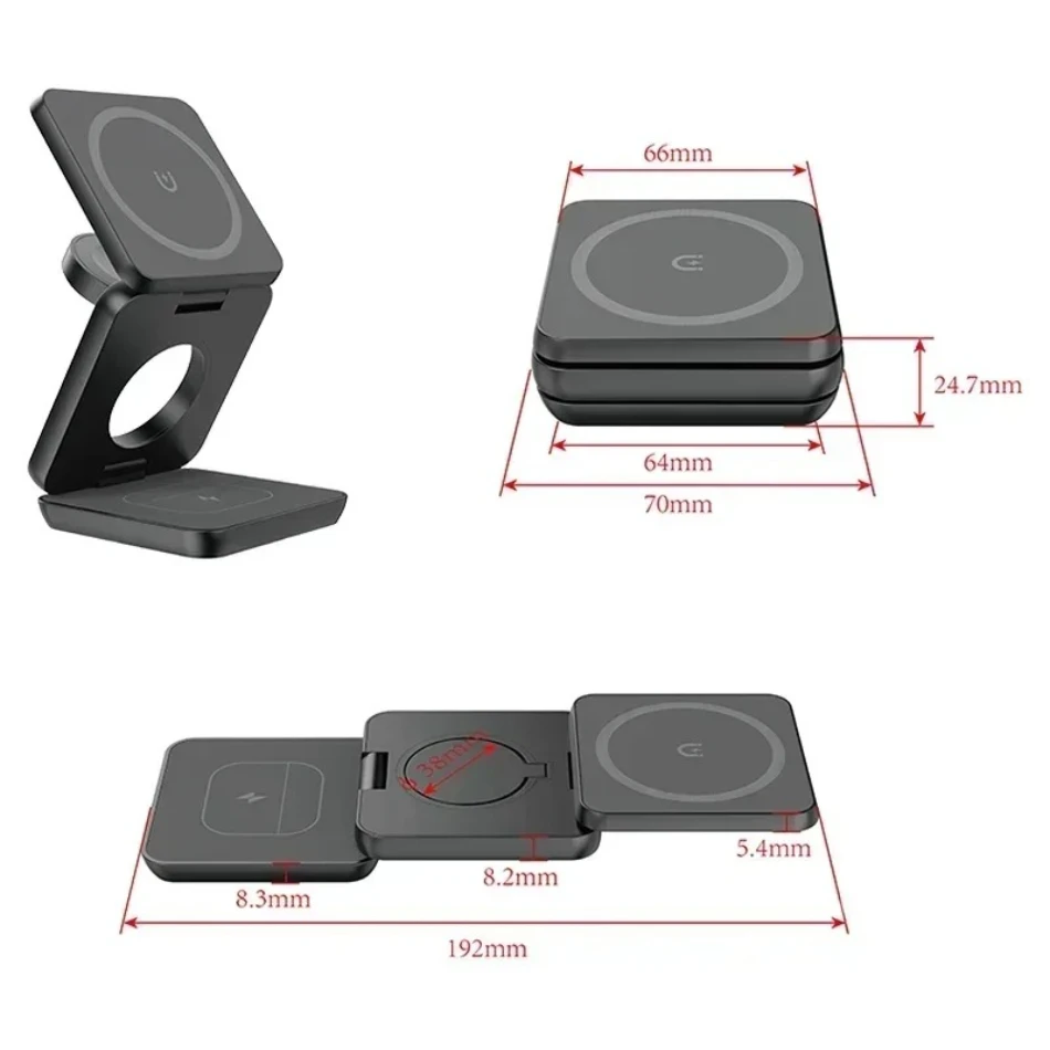 Fast Charging Station Holder, 3 In 1 Foldable Magnetic Wireless Charger Stand for iPhone, iWatch 10 9 AirPods