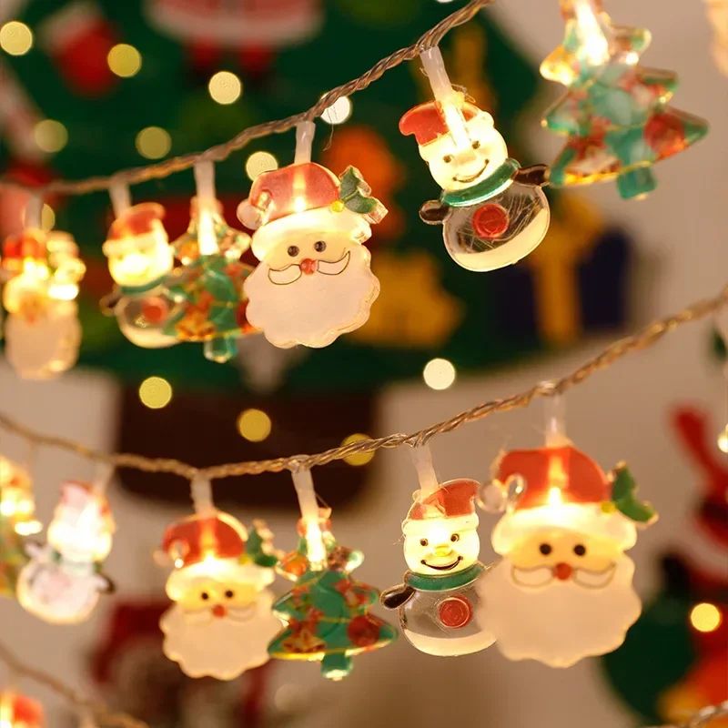 FestiveGlow Santa & Snowman LED Christmas String Lights – Battery Operated Holiday Decorative Garland