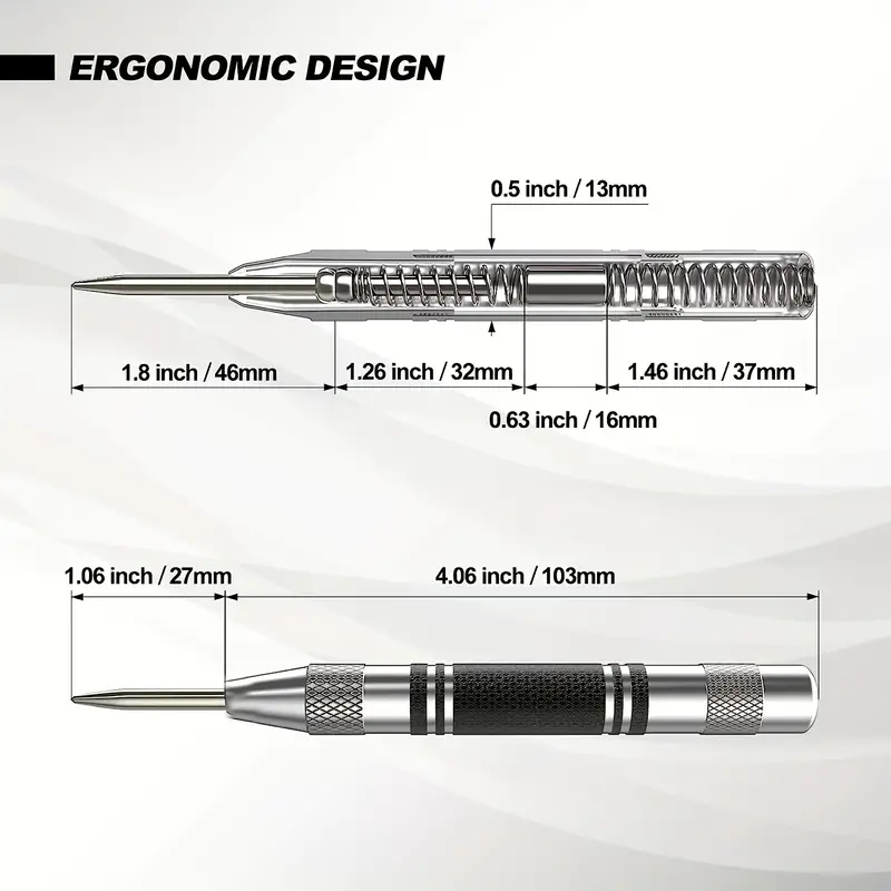 Spring-Loaded Center Punch Tool Precision Hole Marker for Metal, Wood & Steel