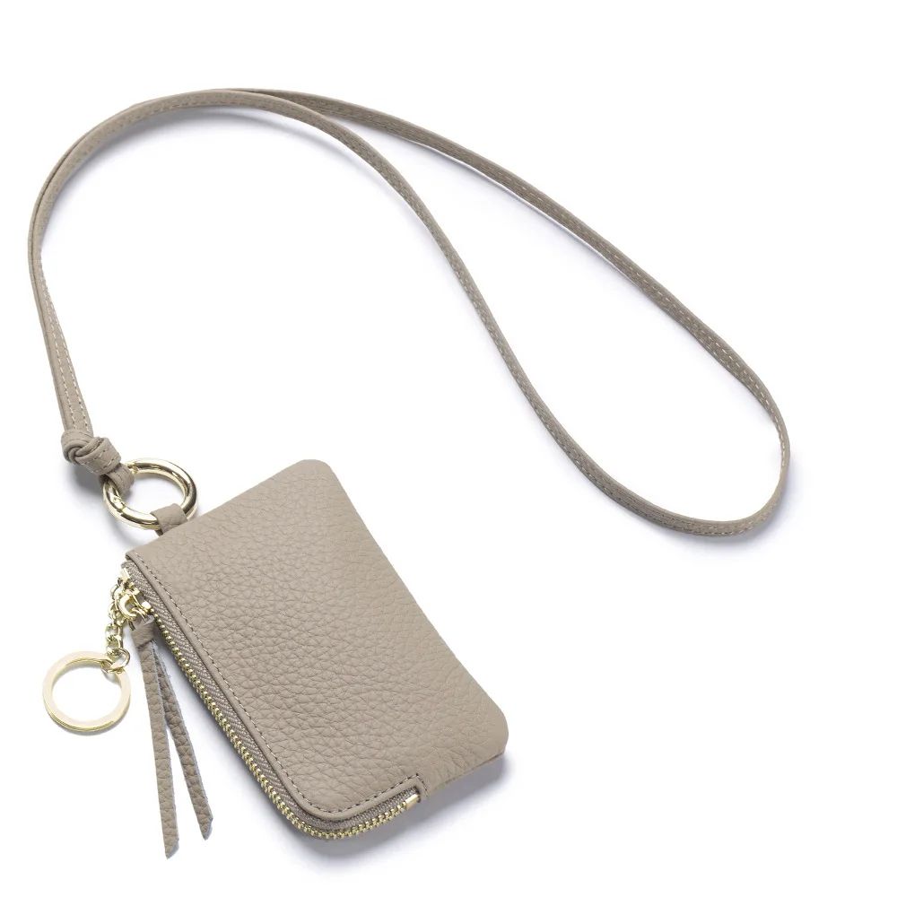 Genuine Leather Keychain Wallet Mini Card Holder with Zipper Coin Pouch