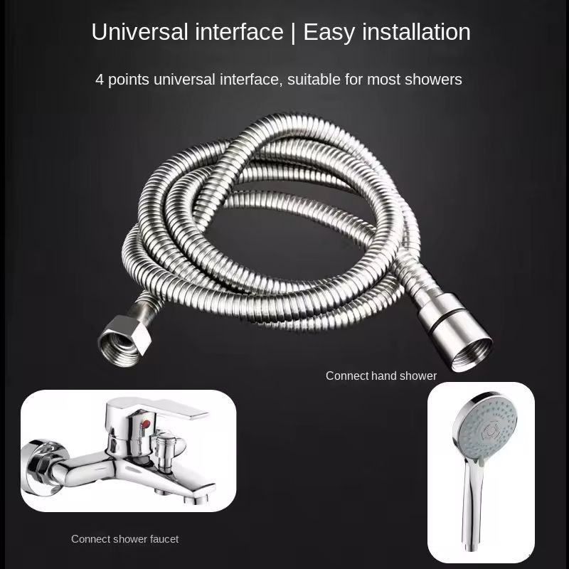 Flexible Stainless Steel Shower Hose – 1.5 m / 2 m (Black / Silver) Bathroom Extension Pipe