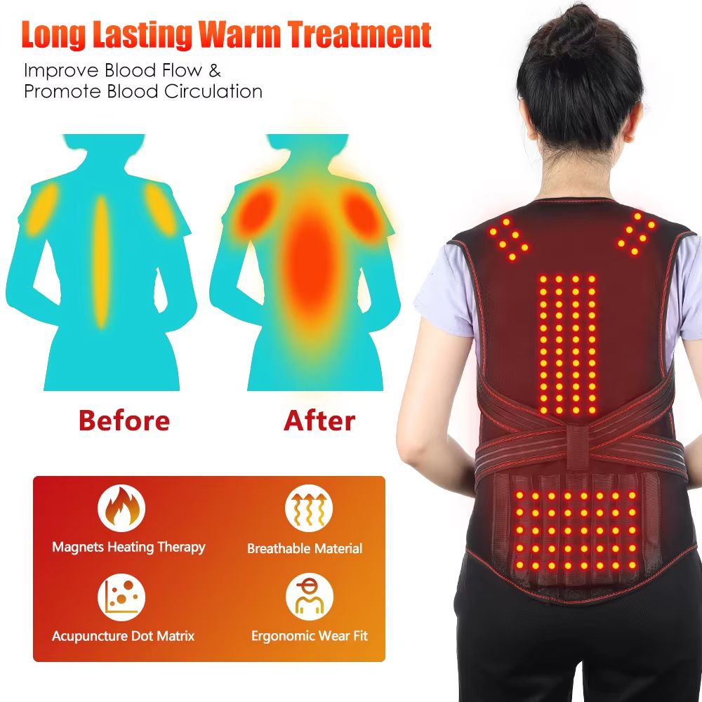 Tourmaline Magnetic Heated Vest - Self Heating Thermal Brace for Back Pain and Posture Support