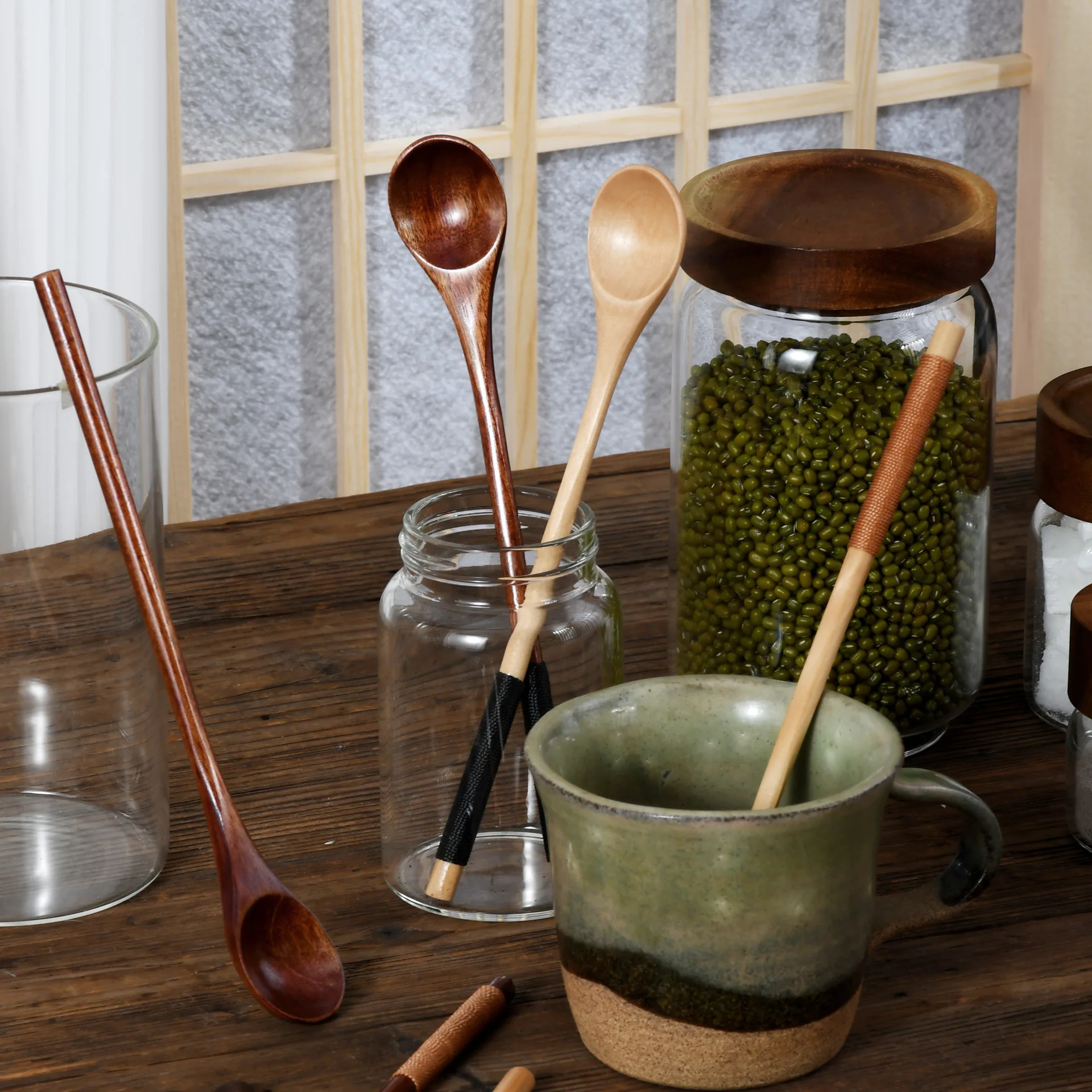 Wooden Tea Spoon Set, Long Coffee Spoons, Small Teaspoon for Honey, Dessert Stirring, Elegant Tableware