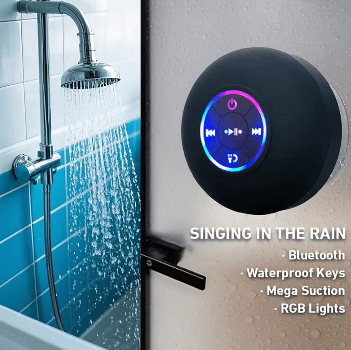 Portable Wireless Bluetooth Speaker with LED Light, IPX4 Waterproof Loudspeaker with Large Suction Cup