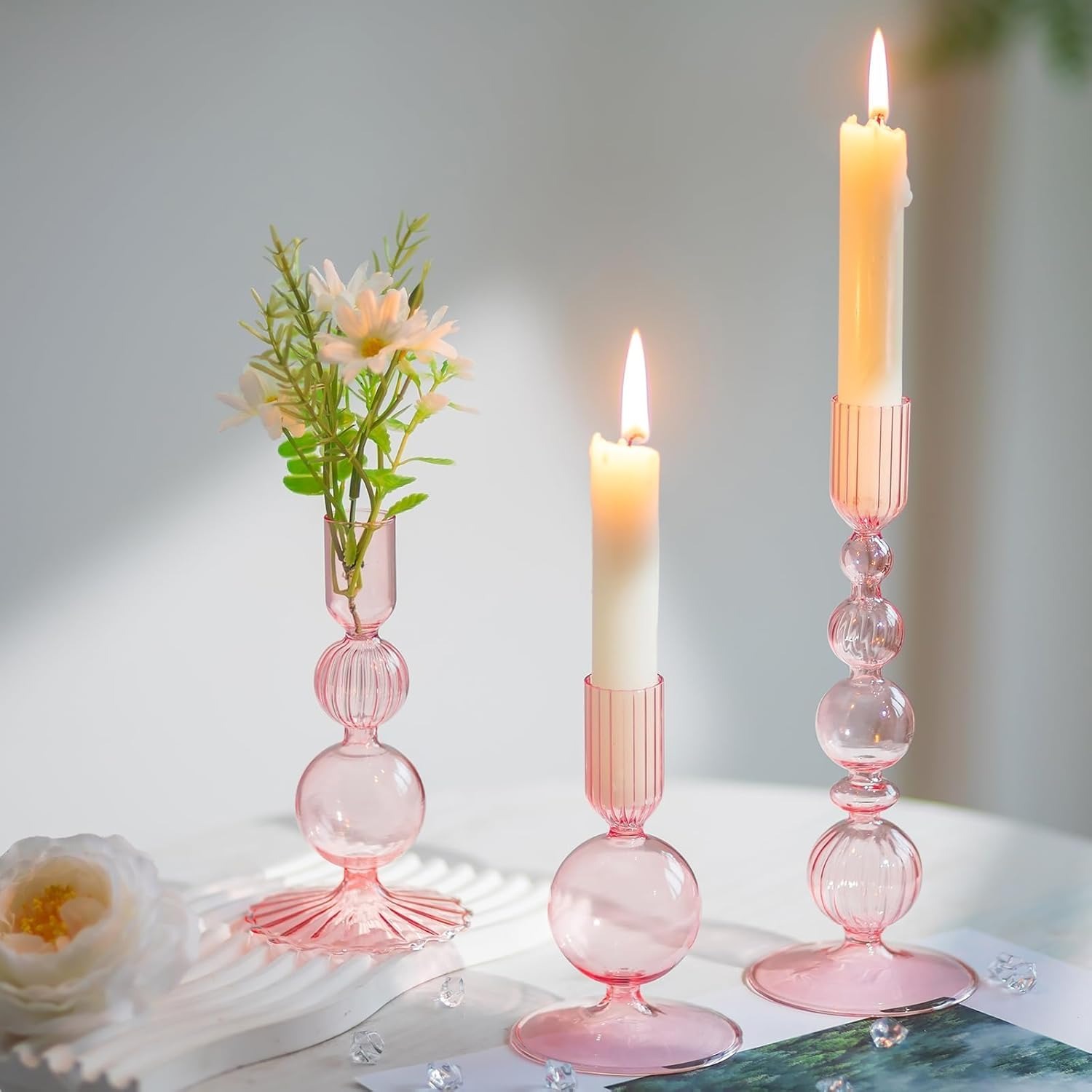 Elegant Glass Taper Candle Holders, Glass Candlestick Holders, Groovy Wavy Candle Stick for Home Party Decoration