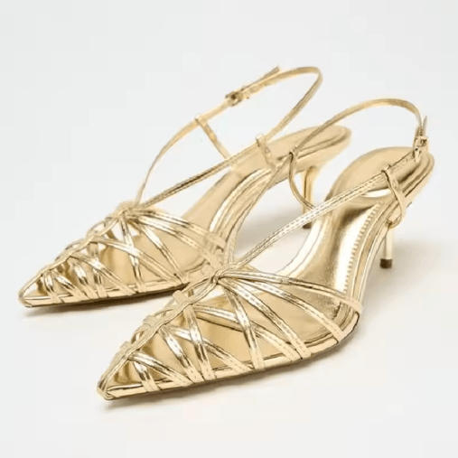 Luxury Gold Pointed Toe Slingback Heels Thin Strap High Heel Summer Sandals