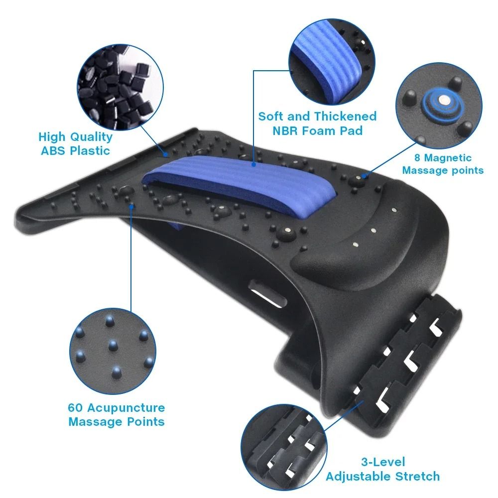 Adjustable Back Stretcher with Multi-Level Lumbar Support and Massage Points