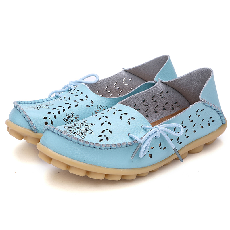 Soft Genuine Leather Womens Flats, Casual Breathable Slip-On Loafers & Summer Driving Shoes
