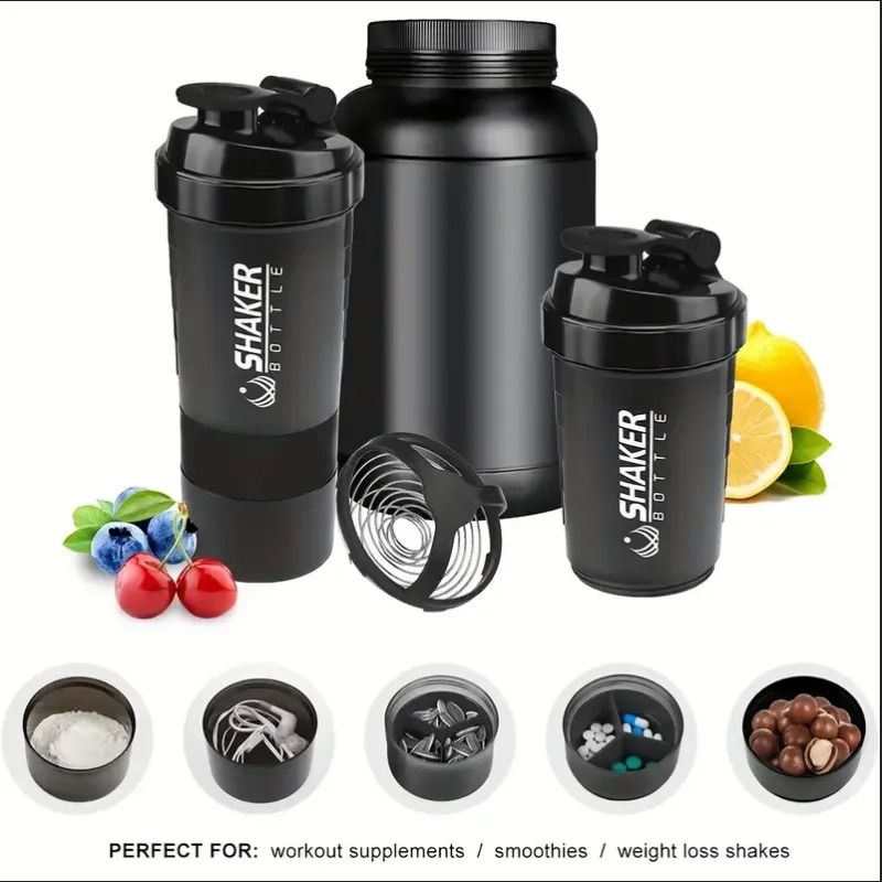 2-Tier Shaker Bottle with Powder Container for Protein Shakes and Fitness Drinks