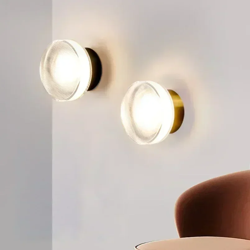 Modern Design LED Wall Lamps, 2-Pack Round Acrylic Lighting Fixtures for Bedroom Bedside, Dimmable Indoor/Outdoor