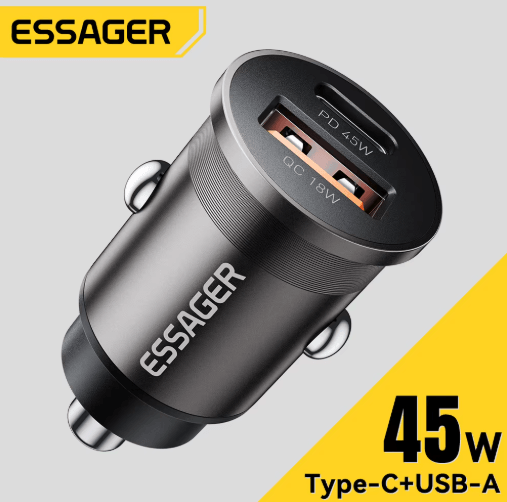 Essager 45W Mini USB C Car Charger PD 3.0 & QC 3.0 Fast Charging Adapter