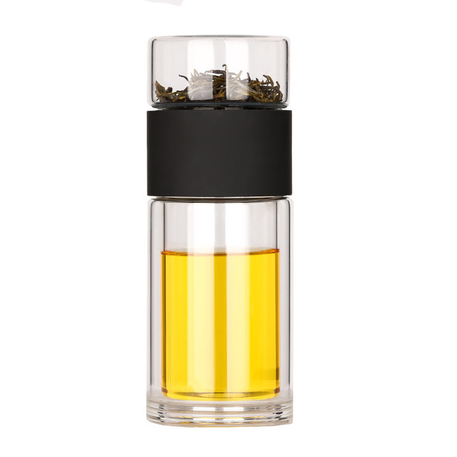 Eco-Friendly Double Glass Water Bottle, Tea Infuser Tumbler with Case, High Quality Drinkware