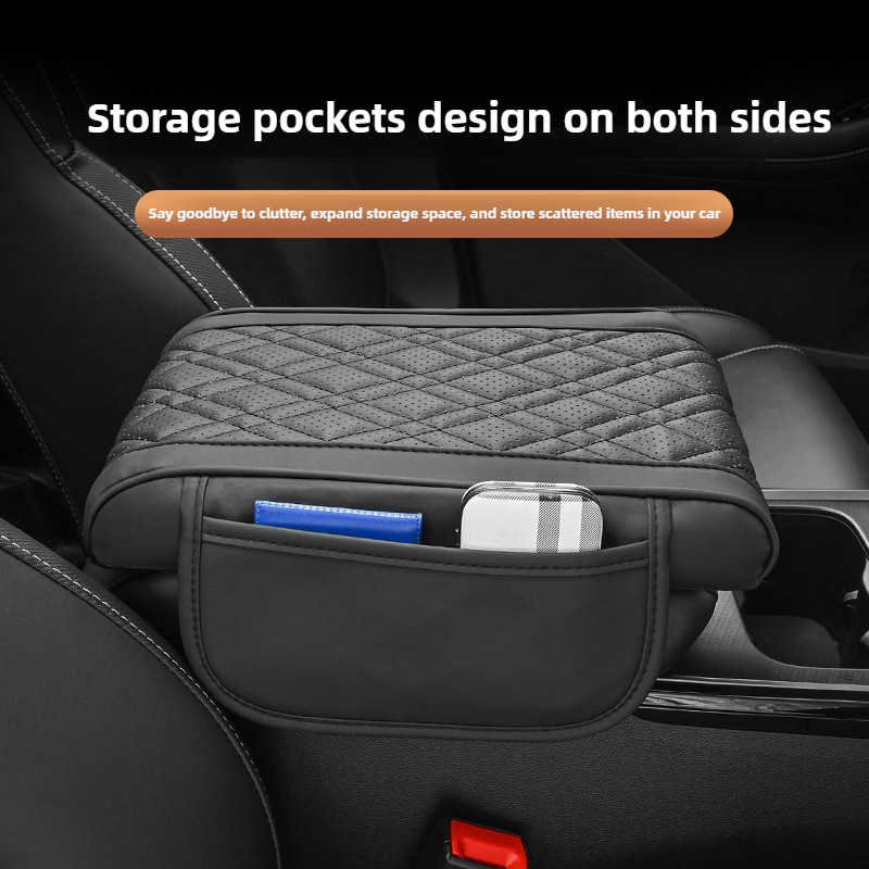 Universal Car Armrest Box Pad, Leather Elastic Sponge Height Pad, Side Storage Bag, Center Armrest Cushion