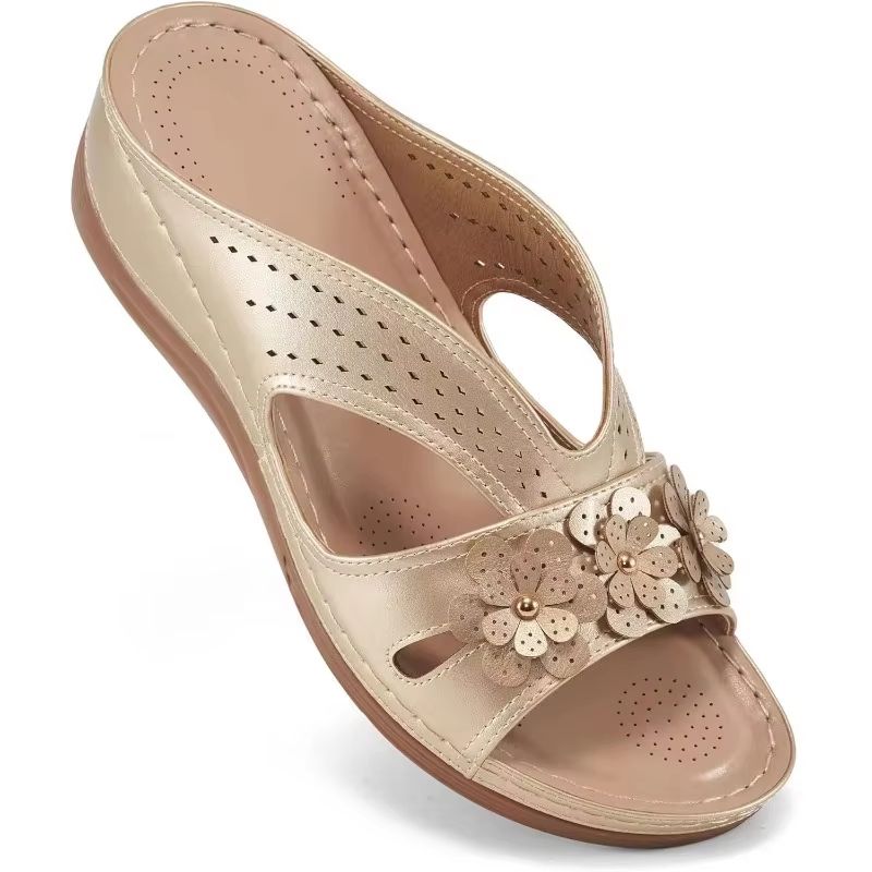 BloomStep Women's Wedge Sandals – Flower Hollow Casual Slippers with Non-Slip Sole