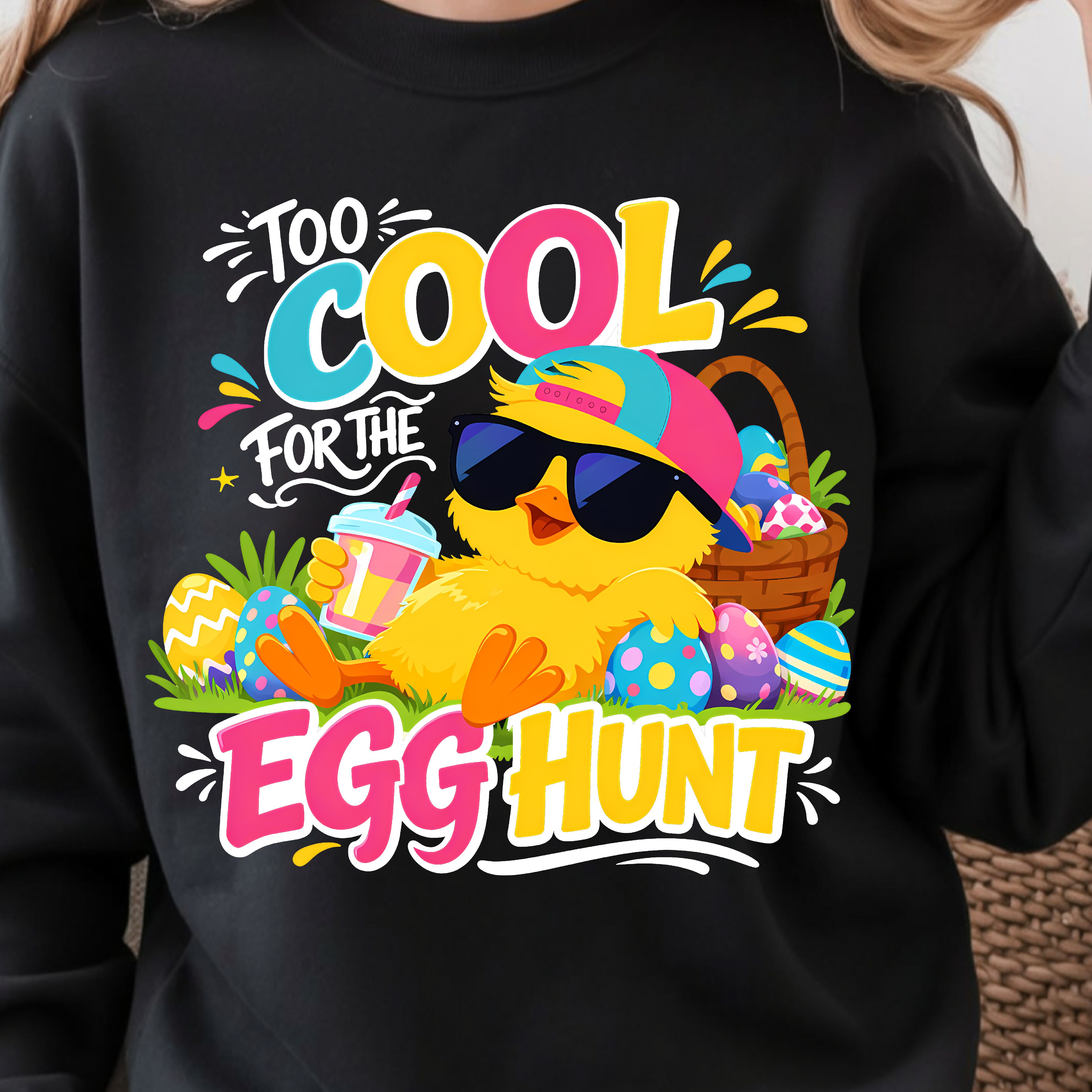 Too Cool for the Egg Hunt Shirt – Cool Chick & Easter Eggs Design Tee
