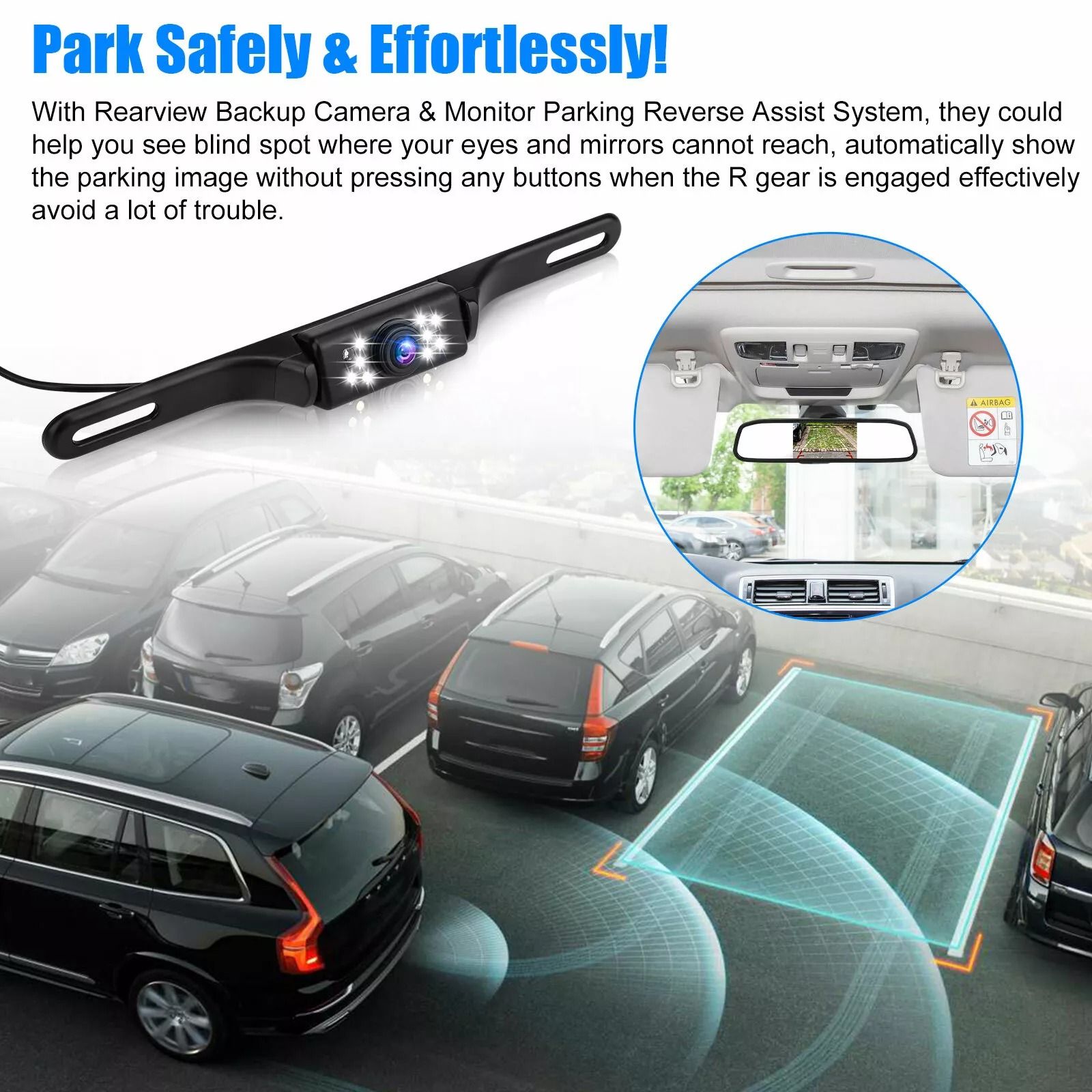 Car Backup Camera System HD Reverse Parking Camera with Night Vision, IP67 Waterproof & Easy Installation