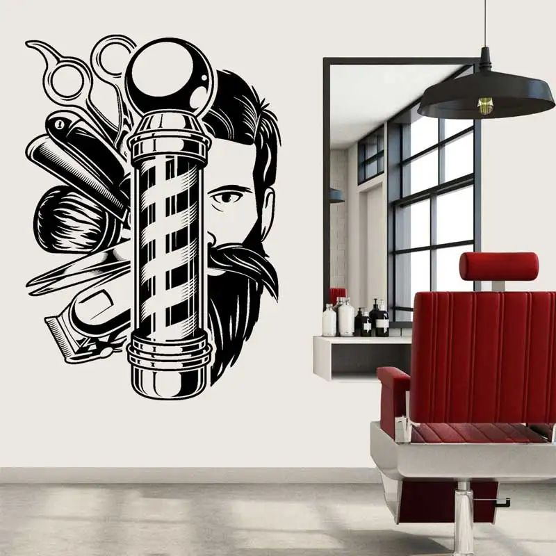 Vintage Barber Shop Wall Sticker – Haircut Scissors Comb Vinyl Decal for Salon Door & Window Decor