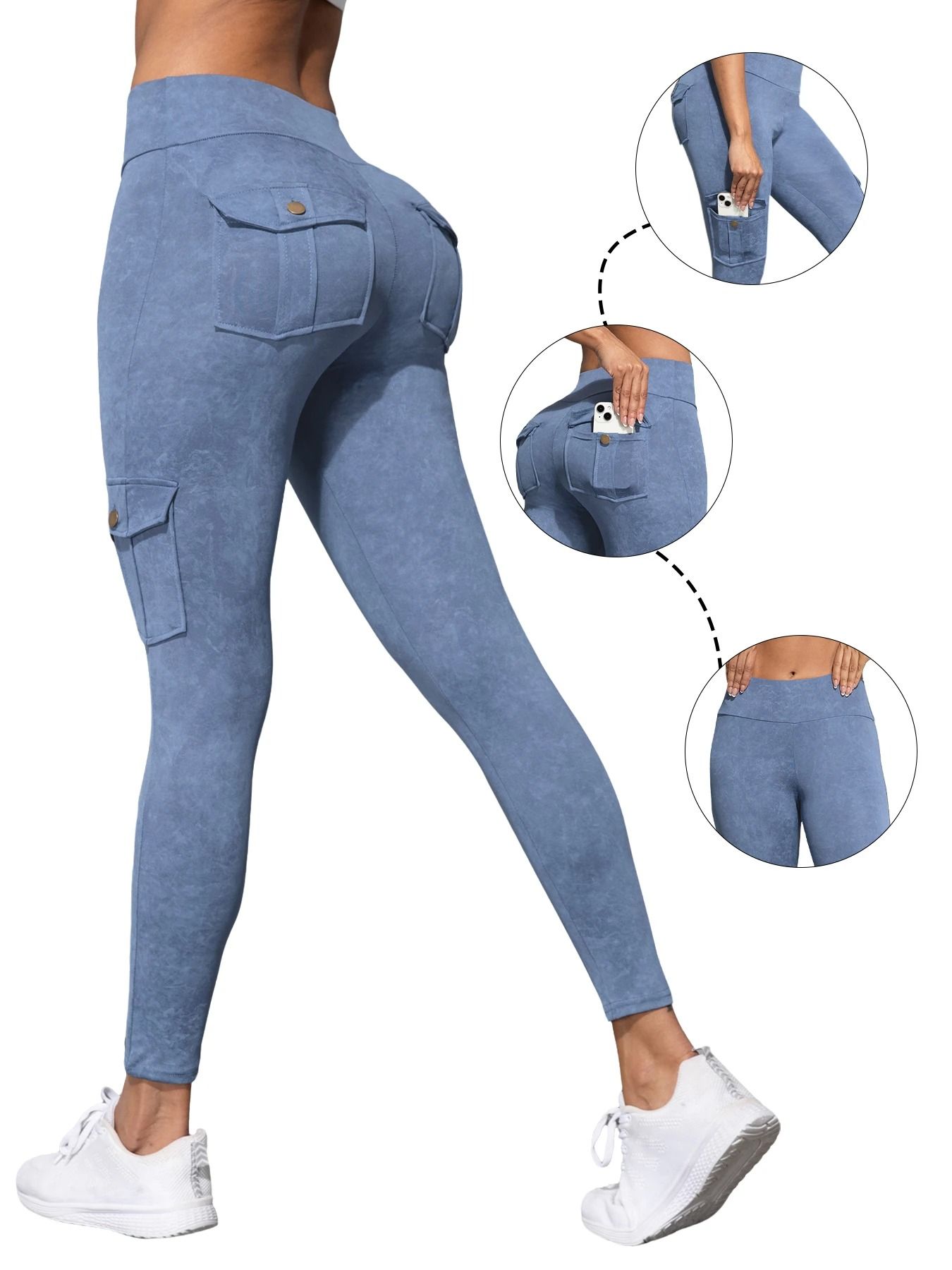 Womens Butt Lifting Leggings with Side Pocket and Washed Print Design