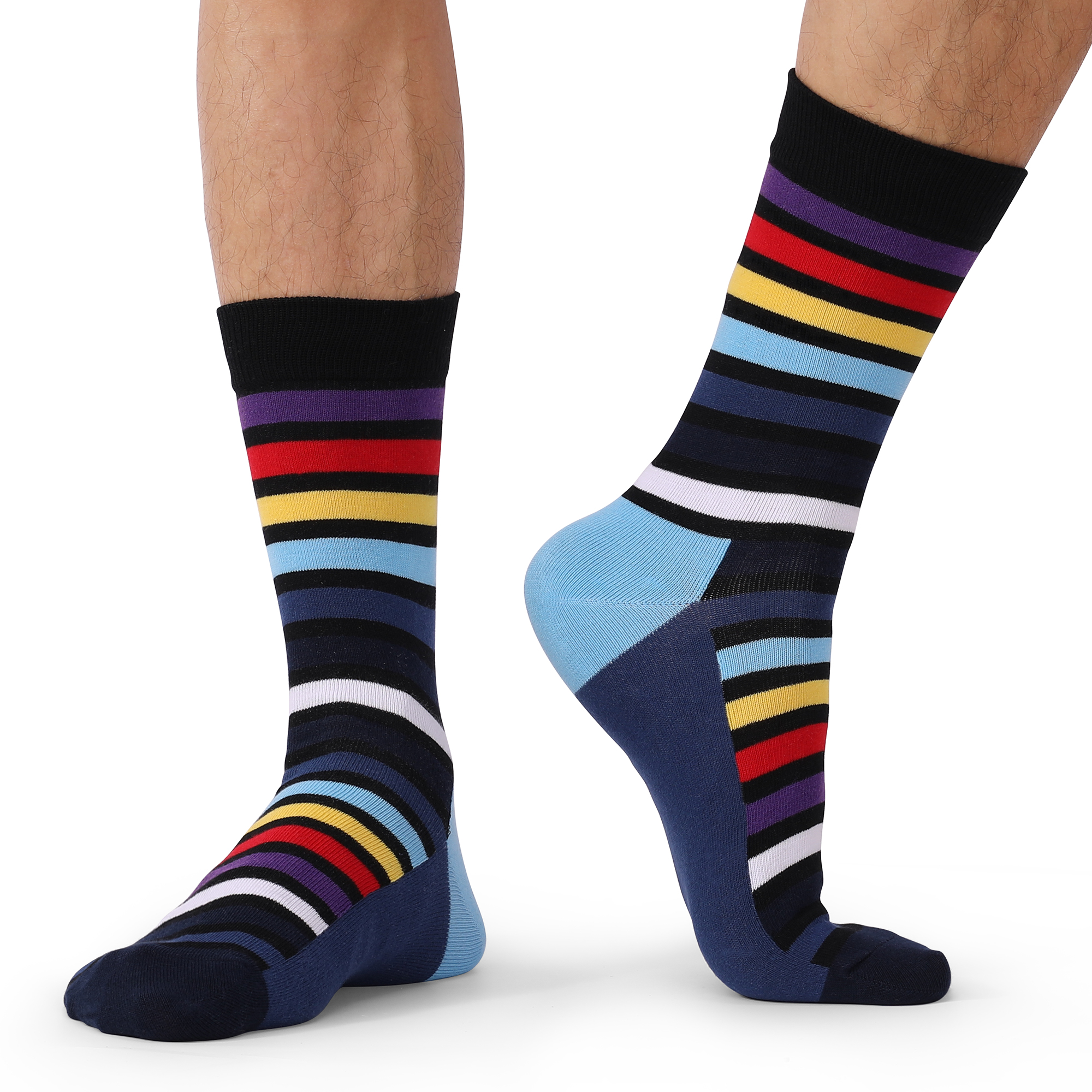 Fun Dress Socks for Men, Colorful Striped Combed Cotton Novelty Socks, Cool & Breathable Casual Socks Pack