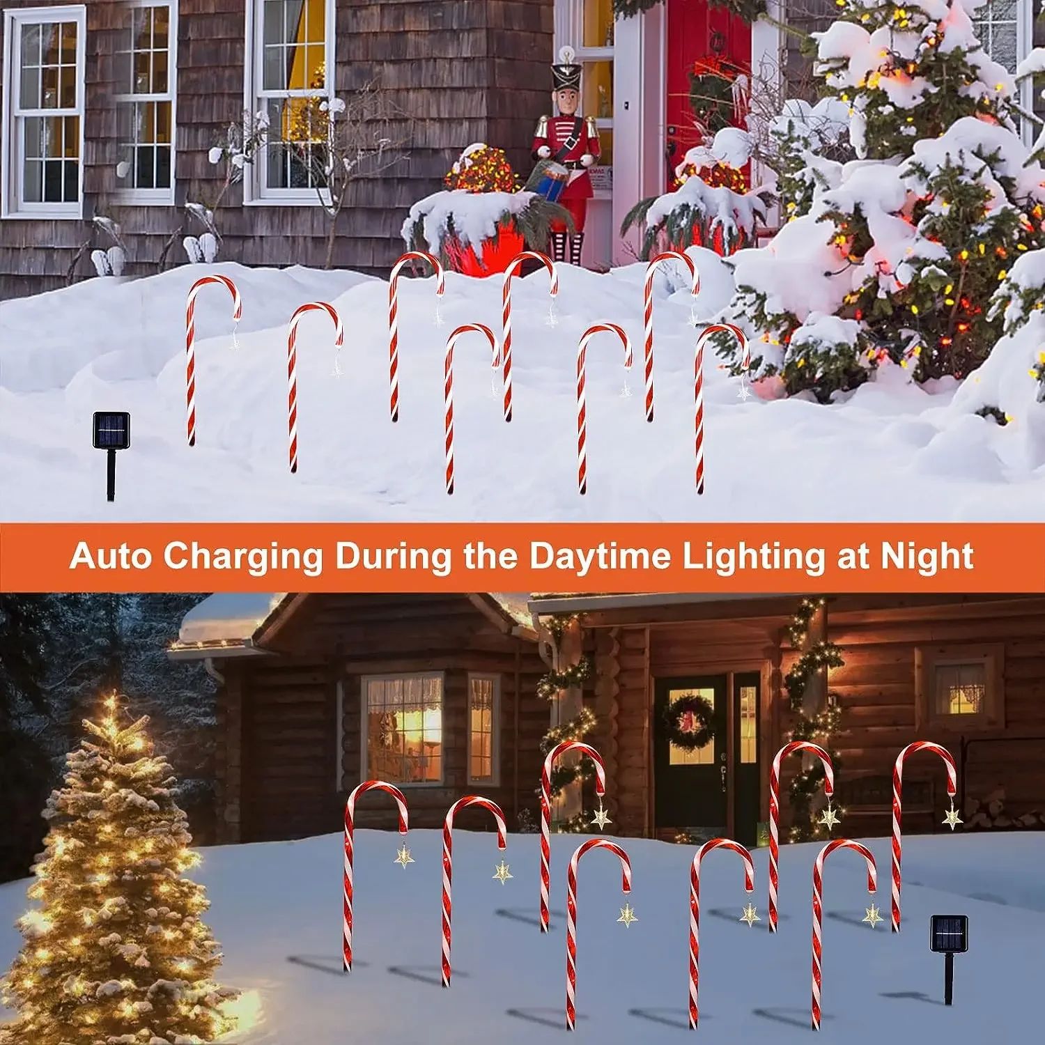 Solar Candy Cane Pathway Lights 5 Piece Waterproof Christmas Garden Stake Set