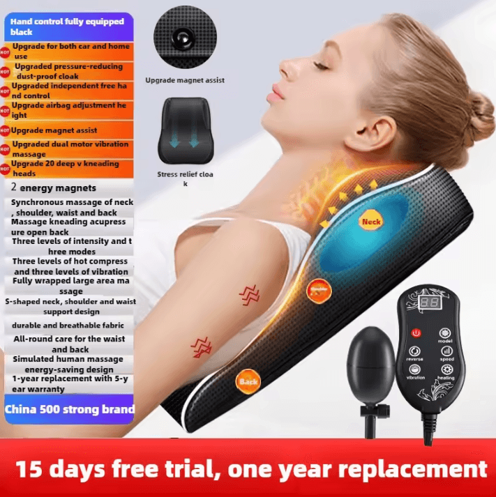 Electric Shiatsu Head, Neck and Cervical Traction Body Massager – Heated Vibration Car and Home Back Pillow