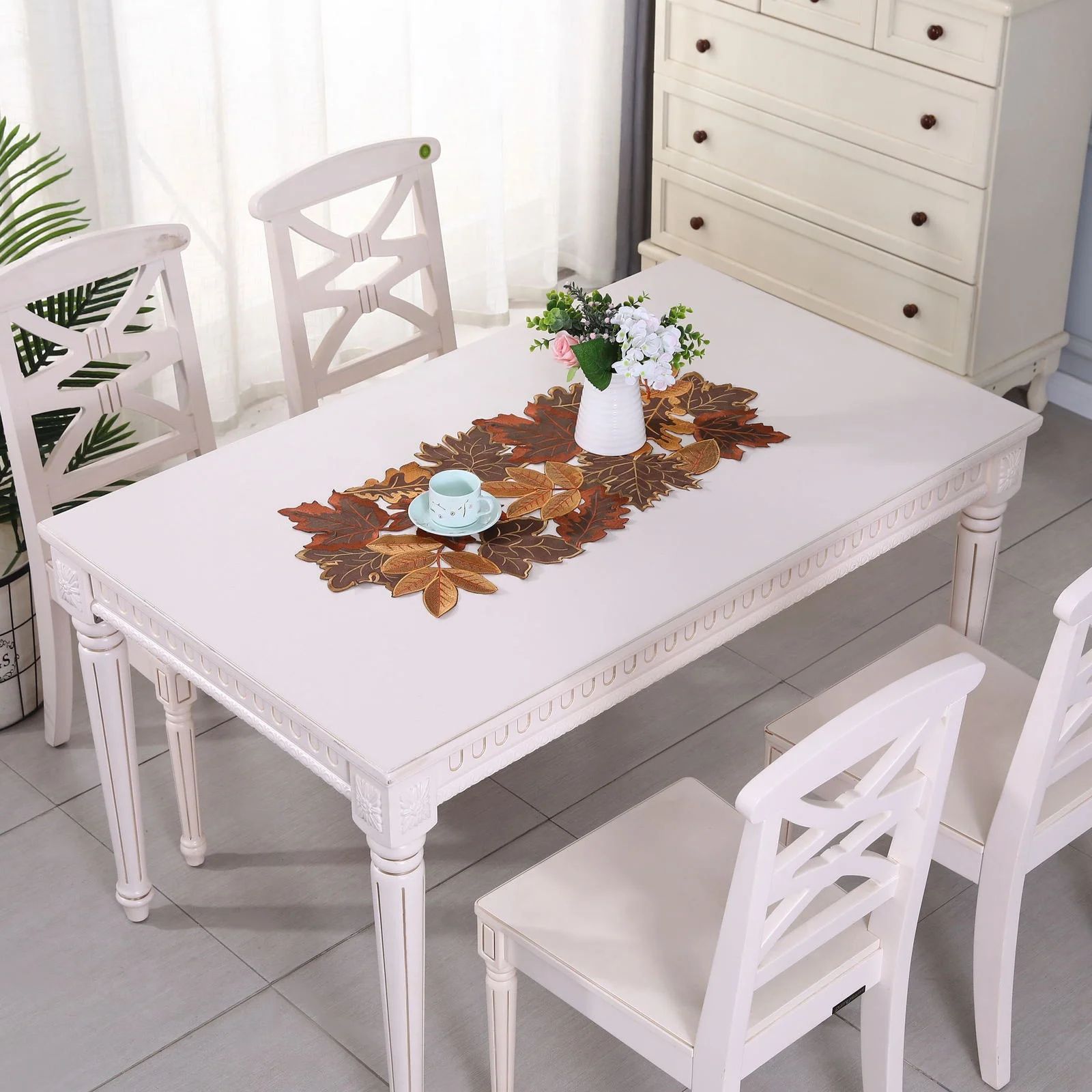 Autumn Maple Leaf Embroidered Table Runner