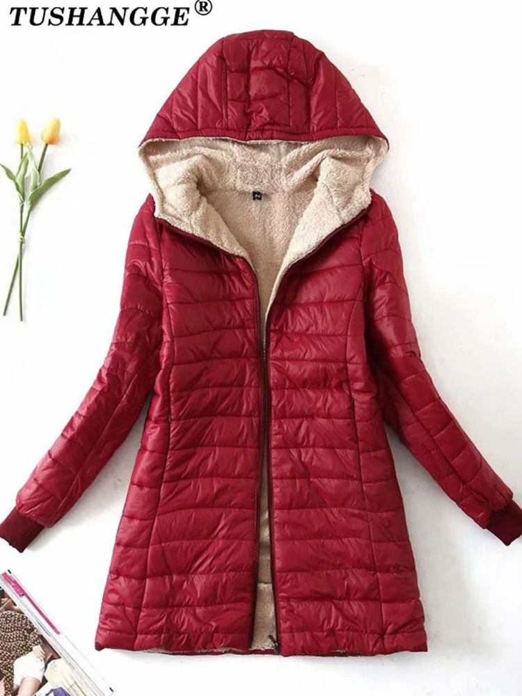 Women's Mid Length Hooded Winter Coat with Warm Lamb Fleece Lining