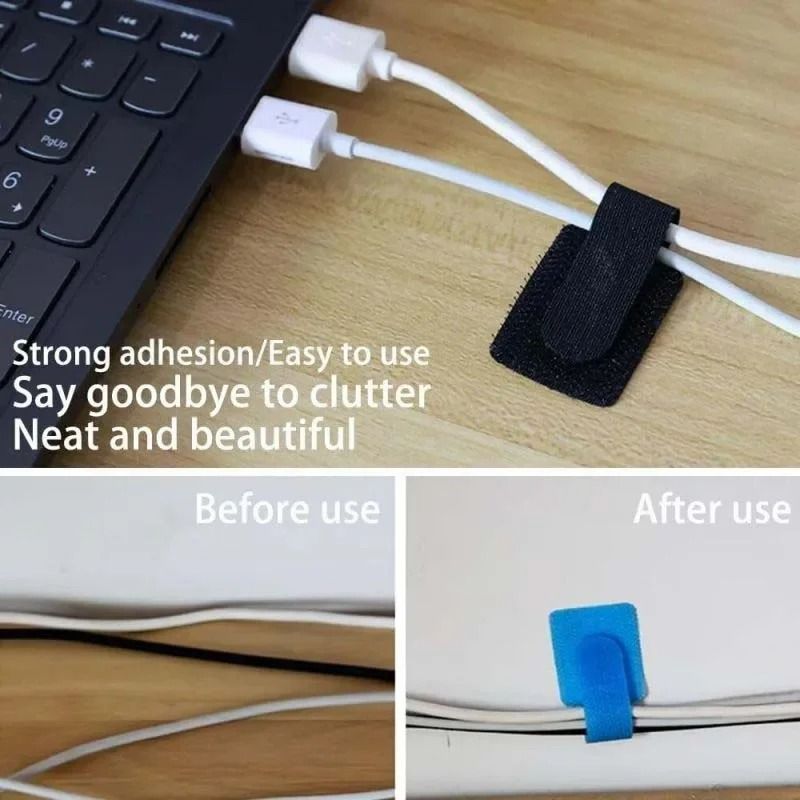 Reusable Cable Ties 10-Piece Set | Self-Adhesive Adjustable Desk Management