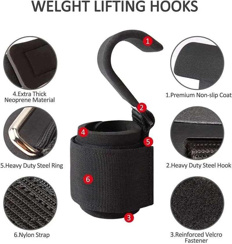 Heavy-Duty Weight Lifting Hook Grips with Integrated Wrist Wraps