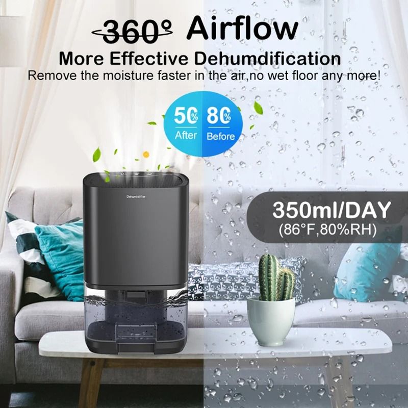 Portable Home Air Dehumidifier Quiet Moisture Absorber with Auto Shutoff for Bedroom Office and Kitchen