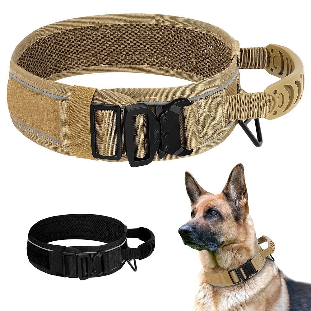 Durable Nylon Tactical Dog Collar with Handle and Reflective Design for Medium and Large Dogs